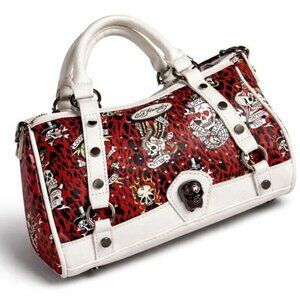 Ed Hardy Tattoo Print Rhinestone Satchel Crossbody Handbag / Purse - Y2K -NWT